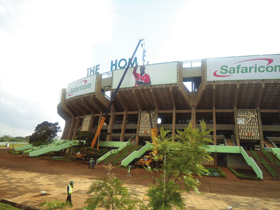 Signage installation in progress at Safaricom Kasarani Stadium